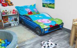 Łóżko w kształcie samochodu dla dziecka MUSTANG - Niebieskie