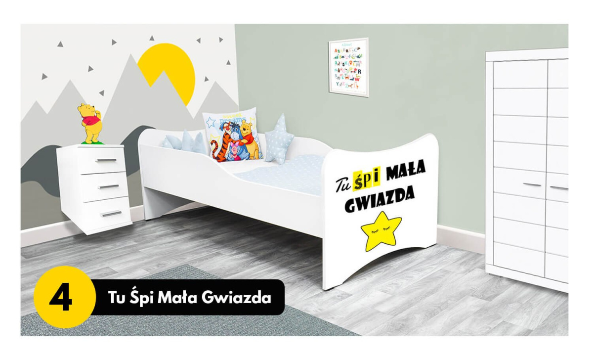 Łóżko dla dziecka z barierką i szufladą Łóżko dla dziecka z barierką i szufladą